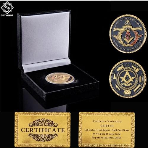 Brotherhood Masonic Freemasonry Collectible Gold Plated Token Coin W/ Luxury Box Display