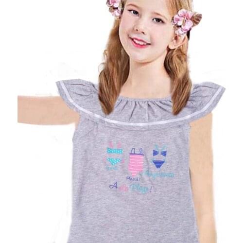 Chidren Girls' T-shirt Cotton Short Sleeve Round Neck Strapless Ruffle Tops Fashion Comfortable Childrens Summer Clothes 3-10Y
