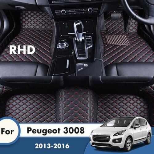 RHD Carpets For Peugeot 3008 2016 2015 2014 2013 Leather Waterproof Car Floor Mats Rugs Foot Pads Car Accessories Interior Cover