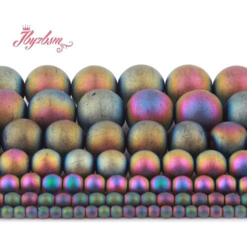 2,3,4,6,8mm Frost Round Ball Multicolor Hematite Natural Stone Beads For DIY Necklace Bracelets Jewelry Making 15" Free Shipping