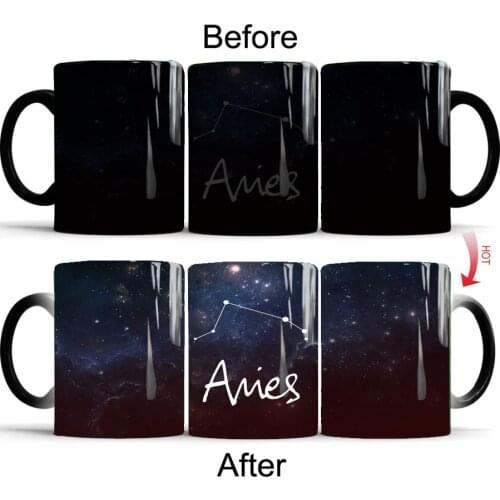 12 constellations Discoloration mug,Color Changing Coffee Milk cup,350ml Mugs Creative cups Surprised Gifts