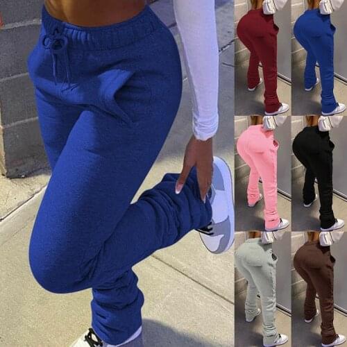 Streetwear Women Wide Leg Flare Stacked Ruched Pants High Waist Leggings Trousers Sportswear Sexy Stacked Tracksuit Sweatpants