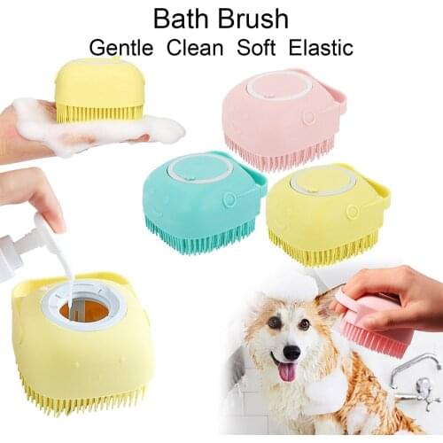 Multifunction Pet Dog Shampoo Massager Brush Press Out Shower Gel Cat Massage Comb Grooming Brush Soft Silicone Cat Shower Brush