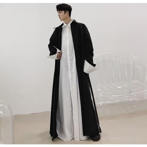 Men Robe Long Sleeve Loose Shirt Cardigan Coat Male Japan Streetwear Gothic Long Style Casual Shirts Jacket Stage Clothing