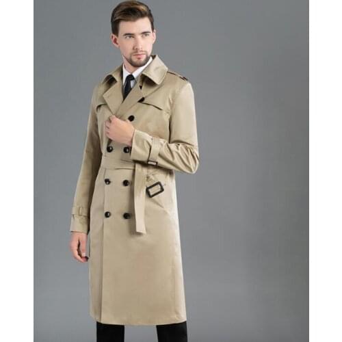 Mens trench coats man double breasted long coat men clothes slim fit overcoat long sleeve 2020 spring new designer khaki black