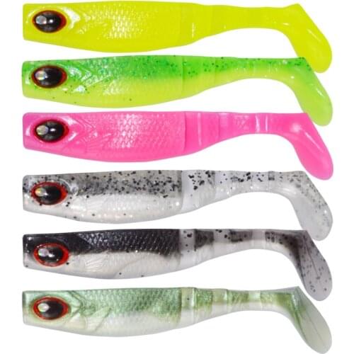 6pcs/lot 5.5g 8cm Fishing Soft Lure Wobbler Bass Artificial Bait Fishing Lure Double Color Fishing Bait T Tail Isca Artificial