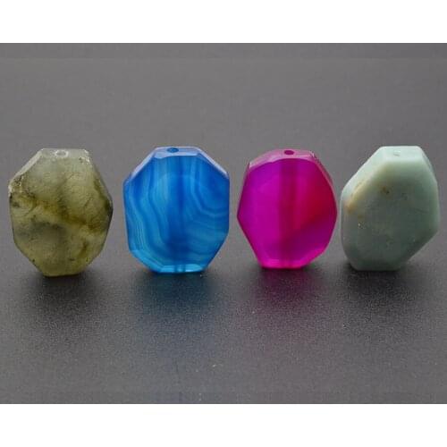 Natural Smei-precious Stone Faceted Slab Nugget Shape Loose Beads Blue Rose Red Agate Amazonite Rose Quartz For Jewelry Making