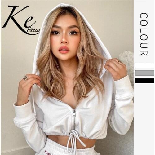 KE solid color zipper hooded pleated sweater coat womens autumn 2020 new style womens clothing hoodie jacket women