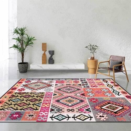 Orange Gray Orange Pink Geometric Rug Ethnic Style Stitching Girl Room Mat Living Room Bedroom Bedside Carpet Floor Mats