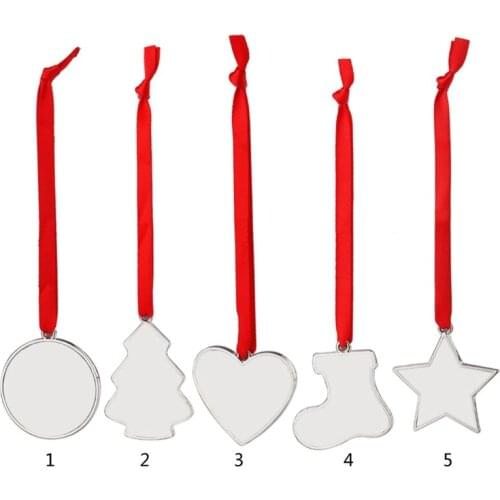 Sublimation Blank Pendant Heat Transfer Hanging Ornament Christmas Tree Decoration with Red Hanging Rope for Holiday Gifts DIY C