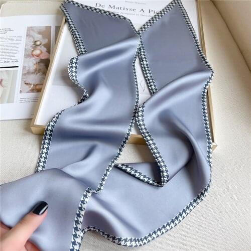 Fashion Silk Hair Skinny Ribbon Hairband Neck Tie Bag Scarf for Women New Head Scarves Striped Female Bandana Accessories 2021