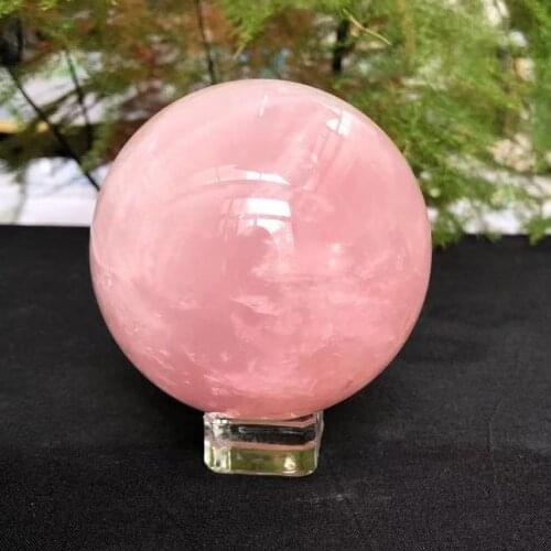 Natural Pink Rose Magic Quartz Crystal Healing Ball Sphere Decor 40-80MM With Bases