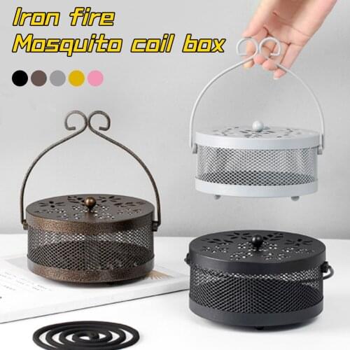 Fireproof Mosquito Coil Box Iron Mosquito Coil Holder Classic Sandalwood Stove With Handle Wrought Office Home Mosquito Killer