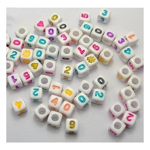 White Color Mixed Numbers Acrylic Cube Loose Beads For Loom Bracelet Jewelry Making 7x7mm 100pcs ZM-14