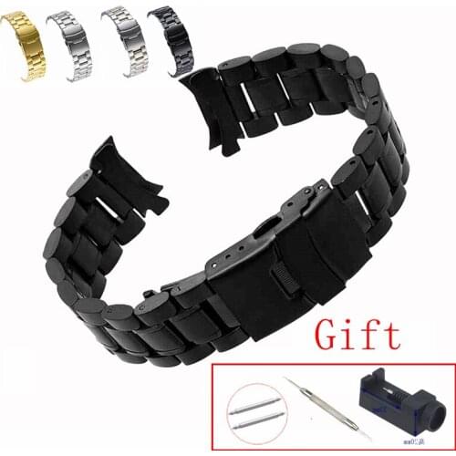 20mm 22mm Stainless Steel Watch band Strap Bracelet Watchband curved ends Wristband Butterfly Hollow Curved End