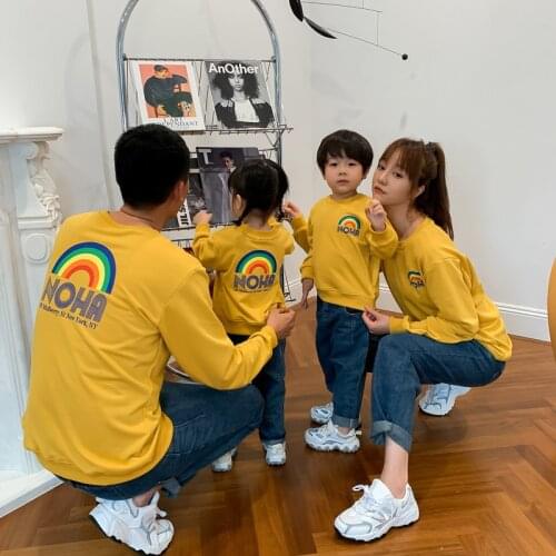 Family Long-sleeved Rainbow Sweatshirt for Dad Mom Daughter Son Matching Clothes Outfits 2021 New Adult Baby Kids Shirt Tops