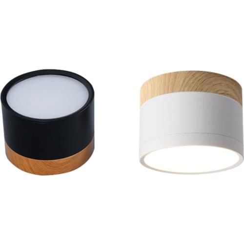 LED Downlight Dimmable 5W 9W 12W Led Surface Mounted Ceiling Downlight Nordic Iron+wood Spot light for indoor Foyer,Living Room