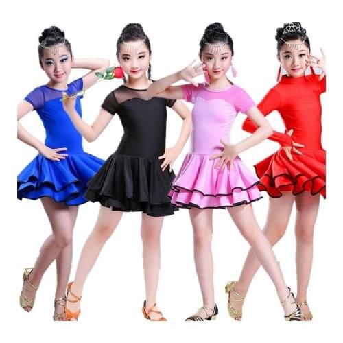 Dancing Dresses for Kids Salsa Tango Tutu Skirts Children Latin Dance Dress for Girls Short/Full Sleeve Vestidos Dance Costume
