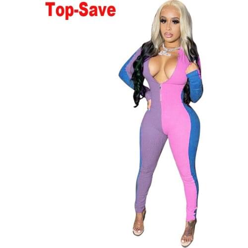 Street Wear Fitness Sporty Active Wear Rompers Womens Jumpsuit Patchwork Casual Workout Long Sleeve Bodysuits 2020 Autumn Winter