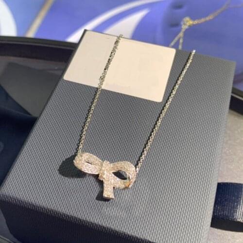 UMGODLY Fashion Necklace Silver Color Elegant Cubic Zirconia Bowknot Pendant Women Ladies Wedding Party Jewelry