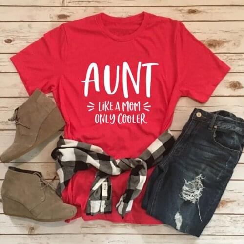 Aunt Like A Mom Only Cooler Womens Casual Short Sleeve Tops Tee Summer Stylish Funny T-Shirt Aunt To Be Shirt New Aunt Shirt