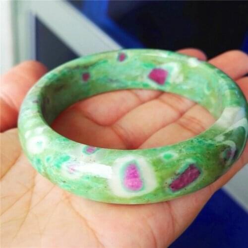 Genuine Natural Green Ruby Zoisite Gemstone Fashion Crystal Natural Stone Bangles For Women Lady Inner Diameter 53mm