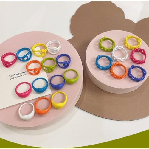 Harajuku Geometric Metal Rings for Women Punk Fashion Vintage Candy Color Punk Fashion Rings Charms 90s Aesthetic New Gift 2021