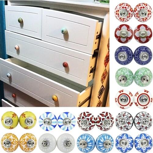 1Pair Assorted Vintage Floral Ceramic Round Drawer Knobs Dresser Cabinet Cupboard Wardrobe Pull Handles Door Knob Home Decor