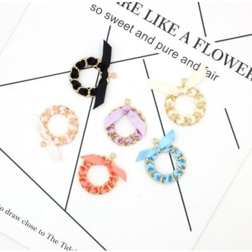 10pcs DIY Alloy Jewelry Accessories Ring Ribbon Wreath Pendant Necklace Headdress Bow Personality Ornament