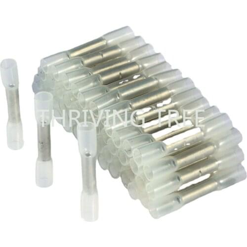 20/30/50Pcs Heat Shrink Butt Wire Connectors AWG 26-22 0.2-0.5mm2 White Waterproof Insulated Automobile Wire Cable Terminals