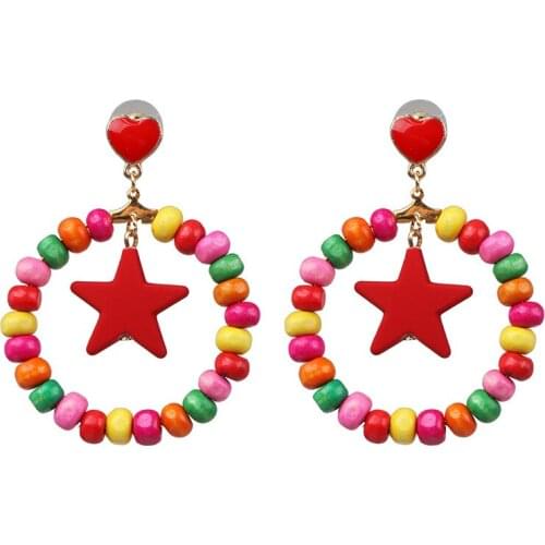 2019 Fashion Boho Round Circle Star Heart Wooden Drop Earrings For Women Bohemian Wood Beads Dangle Earring Jewelry Gift