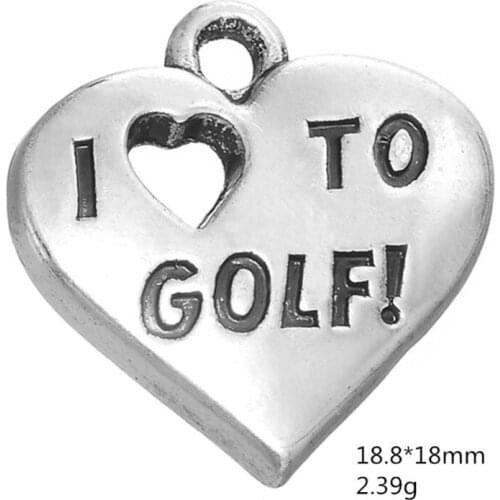2021 NEW Tibetan Silver Plated I Love To Golf Engraved Heart Charm Jewelry charms for necklace