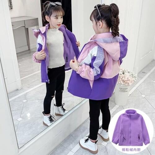 2021 Spring Autumn Girls Windbreaker Coat Windproof Jacket Patchwork Hooded Outwear Casual Kids Children Clothing 7-16 Years Old