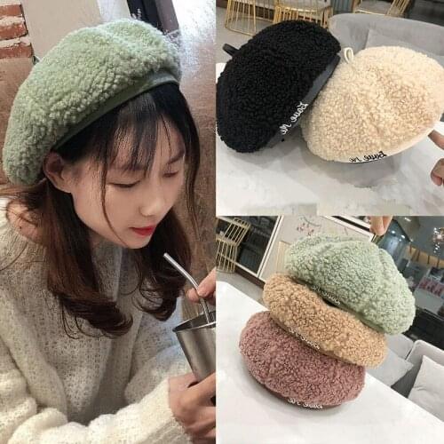 2021 Winter Beret Hat Women Embroidery Letter Hat Fleece Wool Classic Newsboy Hat Girls Female Painter Cap