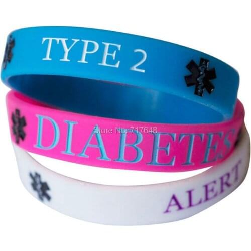 300pcs DIABETES TYPE 2 ALERT wristband silicone bracelets free shipping by FEDEX