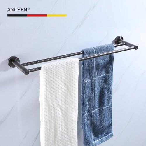 304 Stainless Steel Bathroom Towel Holder Bar Rail Hanger Rack Wall Mounted For Bath Towel Shelves Gun-Grey Double Towel Bar