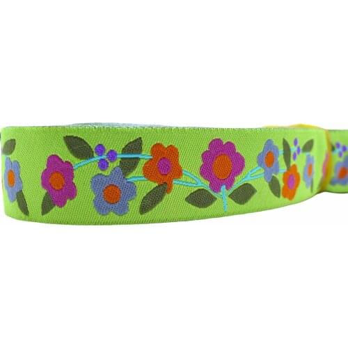7/8'' 22mm Wide Floral Lime Tone Dog Collar Jacquard Ribbon