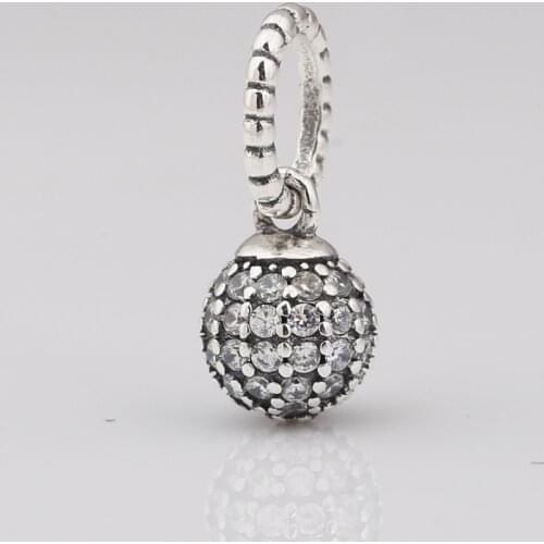 S925 Bead DIY Jewelry Pave Ball Dangle Charm fit Lady Bracelet Bangle Lady Gift Clear CZ