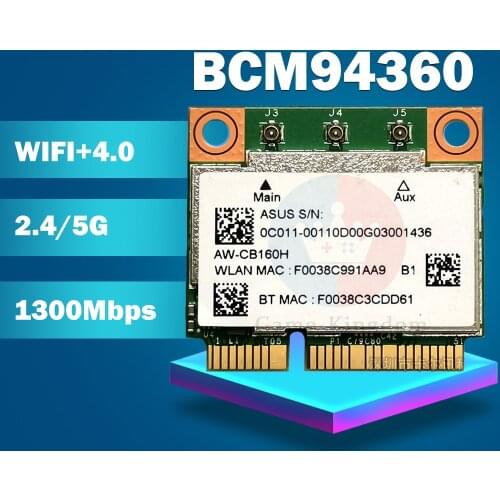 AzureWave AW-CB160H BCM94360HMB BCM94360 Half Mini PCI-express 802.11AC 1300Mbps Wireless WIFI WLAN Bluetooth4.0 Card