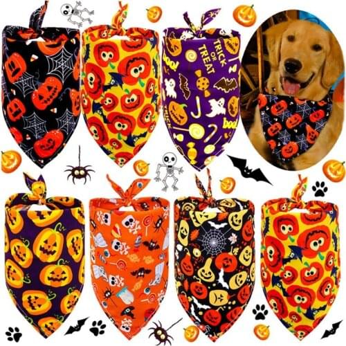 Halloween Dog Bandana Cotton Scarf Bib Pet Grooming Accessories Collar for Small Medium Large Dog Fashion Design Supplies