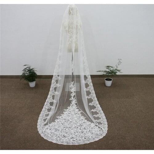 Sparkle Sequins Lace Bridal Wedding Veils Cathedral Long 1 T with Comb Tulle Wedding Accessories for Brides 3 Metres Sparkly