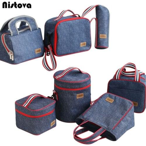 Denim Lunch Bag Kid Bento Box Insulated Pack Picnic Drink Food Thermal Ice Cooler Leisure Office Worker Lunch Bag for Women Men