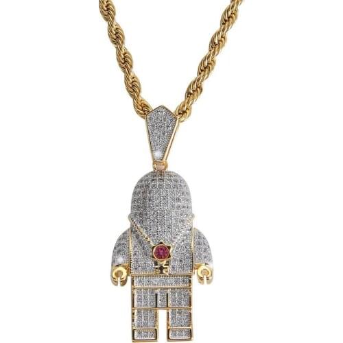 Freewear Hip Hop Jewelry Zircon Astronaut Iced Out Cool Mens Pendant Necklace Gold Chain For Men Fashion Necklace