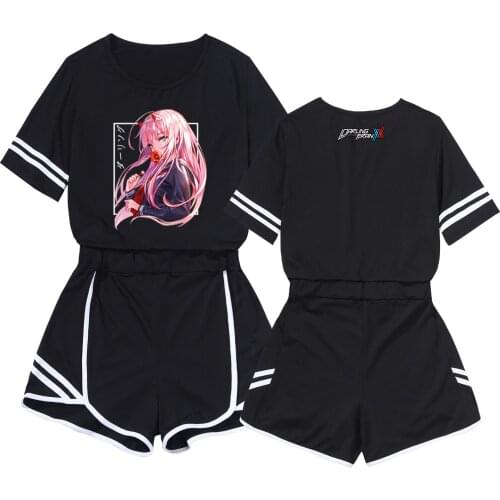 Darling In The Franxx Crop Short Suit Two Piece Anime Cosplay Zero Two Sweet Print Women Girl Streetwear Tracksuit Sportswear