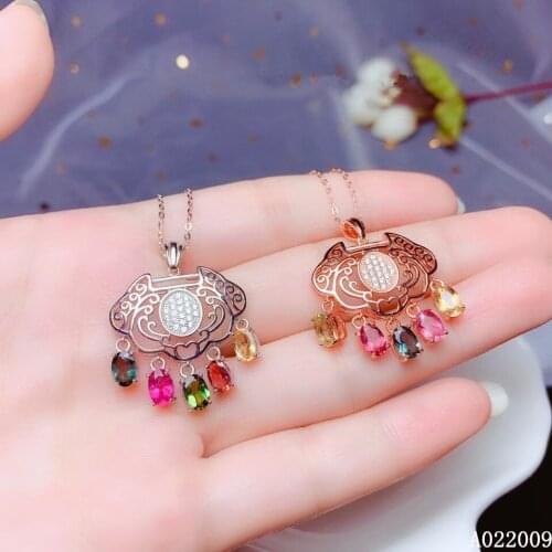 KJJEAXCMY fine jewelry 925 Sterling Silver inlaid natural Tourmaline classic lock girl new Pendant Necklace support test