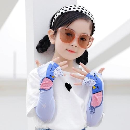 Summer Cute Cartoon Print Baby Protective Arm Sleeves Mesh Breathable Ice silk Sleeves Outdoor Sun UV Protection Hand Sleeves