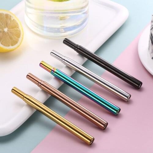 5 Sets Stainless Steel Reusable Folding Straw 13-23.3CM Outdoor Portable Drinking Straws With Cleaning Brush Party Bar Tools