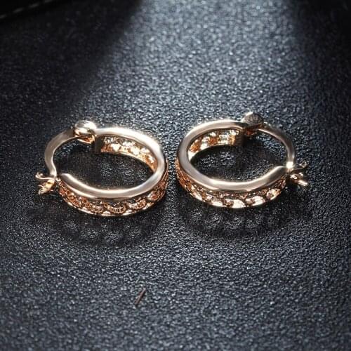 Fashion Jewelry for Women Gold Color Hollow Design Hoop Earrings Austrian Crystal Zirconia Round Earrings
