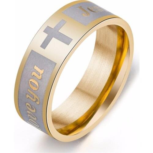 MOREDEAR Jesus Love You Titanium Steel Christian Cross Ring for Men and Women Personalized Ring Customize Ring Engraved Ring