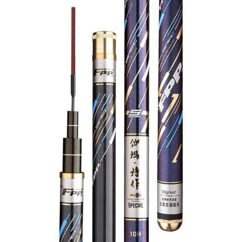 2.7M-4.8M Carp Fishing Stick 10H Hard Super Hard19 Tonalty Hand Pole Carbon Fiber Telescopic Wedkarstwo Olta Black Pit Pesca